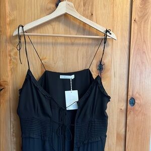 OAK + FORT | Black, sheer tied-front tiered midi dress